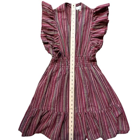 Pinch Red Striped Flutter Sleeve Fit & Flare Smocked Waist V Neck Dress Medium - Picture 5 of 6